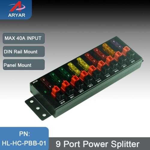 9 Port 40A Connector Power Splitter Distributor Source Strip, 1 Input and 8 Output