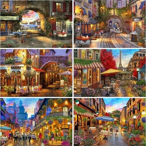 PDMDOG Diamond Embroidery Landscape Diamond Painting Full Drill Square Street Mosaic Cross Stitch Rhinestone Handmade Hobby