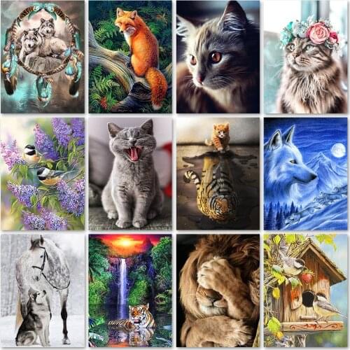 5D DIY Diamond Painting Animal Series Full Diamond Embroidery Wolf Cat Cross Stitch Kits Diamond Art Animal Picture Home Decor