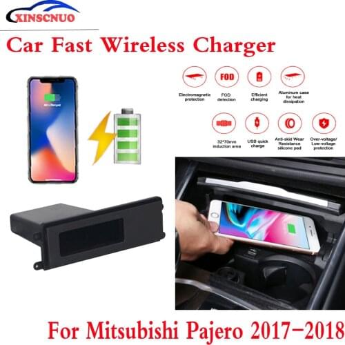 10W QI Car wireless Charger Mobile For Mitsubishi Pajero 2017-2018 Fast Charging Case Plate Central Console Storage Box