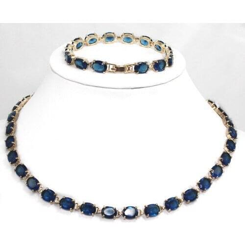 Free shipping charm Jew.657 New Design Blue Bracelet & Necklace Jewelry Set