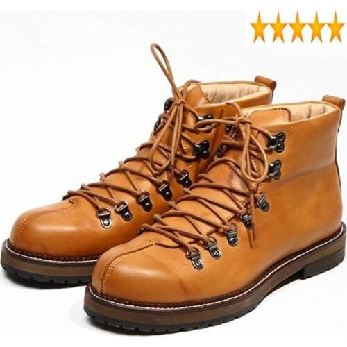 Men Retro Work Safety Casual Lace Up Platform High Top Handmade Vintage Genuine Leather Boots Ankle Shoes