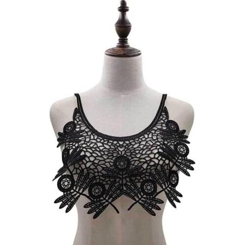 1 Piece of black or off white wedding floral lace collar applique, milk silk crocheted fake collar lace motif is for sale