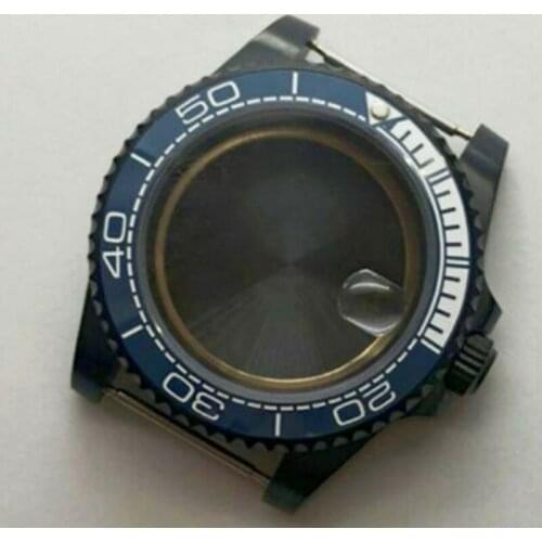 40mm PVD Coated Watch Case Sapphire Glass Blue White Ceramic Bezel Fit NH35A MIYOTA 8215 MOVEMENT