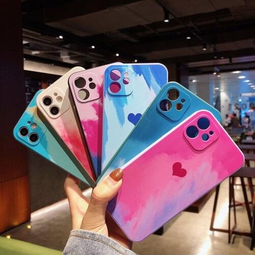 Cute Love Heart Phone Case For iPhone 12 11 Pro Max Mini XR XS X 7 8 Plus Soft Silicone Shockproof Watercolor Color