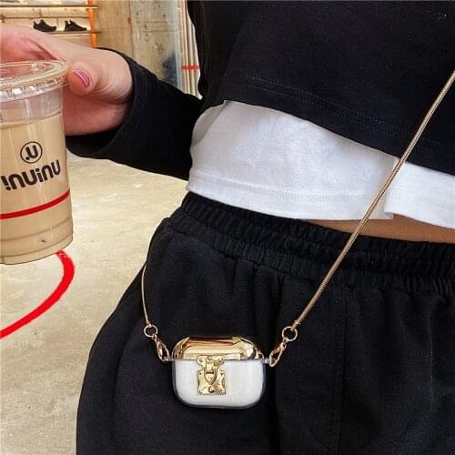 Luxury Plating Lanyard Earphone Case for Apple AirPods 1 2 3 Pro Transparent Headphones Cover Portable Headset Fundas