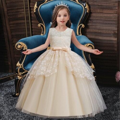 Kids Pageant Evening Gowns Lace Ball Gown Flower Girl Dresses For Weddings First Communion Dresses For Girls 6 8 10 12 14 Yrs