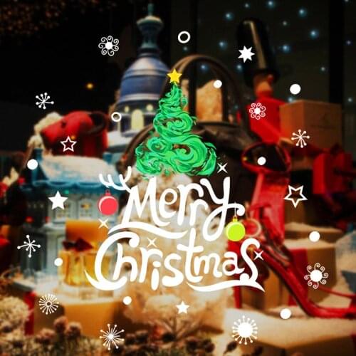 DIYMerryChristmas Decor Christmas Tree Letters Wall Stickers Art Decal Mural Glass Window Wall Sticker Xmas Home Room Decoration