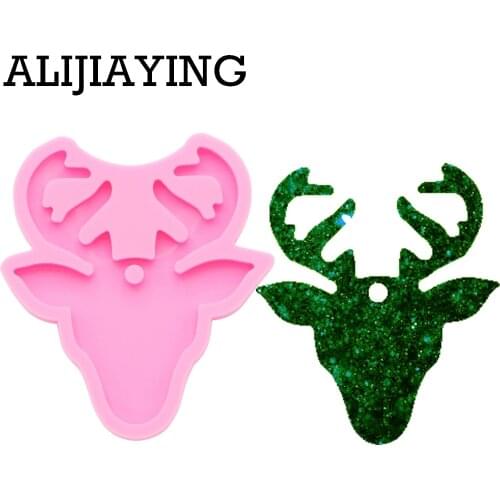 DY0093 DIY Shiny Christmas deer head Key ring decoration molds keychain silicone epoxy resin molds not sticky