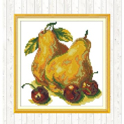 Pear and Cherries DIY Handmade Needlework DMC Crafts Chinese Cross Stitch Kits 14ct 11ct Printed Canvas Wall Home Decor Crafts