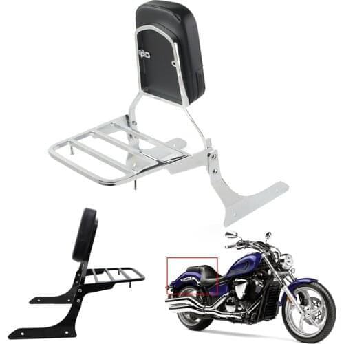 Chrome/Black Rear Passenge Backrest Cushion Pad Sissy Bar w/ Luggage Rack For Yamaha Stryker 1300 XVS1300 2011-2017 US Version
