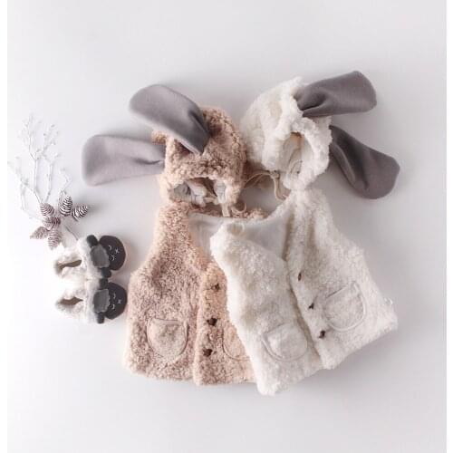 Girls Faux fur Baby Coats for Girls Jackets 2 pieces set Waistcoat Outwear +cute hat girl clothing Fur coat