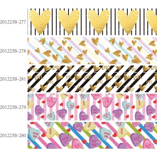 50 yards/lot) Hot sale 1" 25mm stripe and heart printed Valentine ribbon