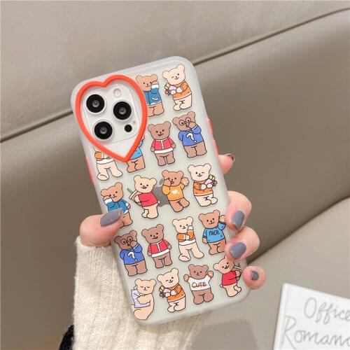 Bear case for iPhone 7 8 Plus 12 11 Pro Max 12mini X XR XS phone cases cute love heart camera protection shockproof frame cover