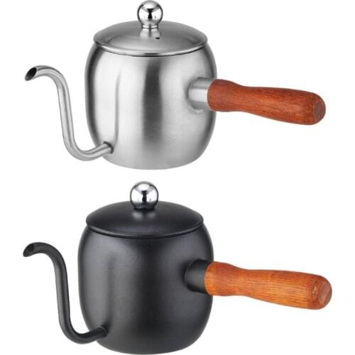 500ml Stainless Steel Mini Drip Coffee Pot Japanese Kettle with Wood Handle Cafe Drip Kettle Swan Neck Thin Mouth