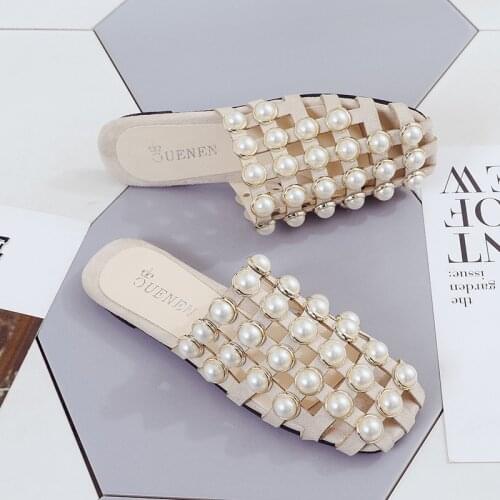 Fashion Summer Beach shoes Pearl Sandals thin Belt Roman Flat Women Flip Flops Casual Flat Slippers women sandals
