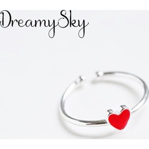 Fashion Jewelry Vintage Silver Color Red Heart Rings For Women Female Finger Rings Anillos Mujer Girls Party Gifts