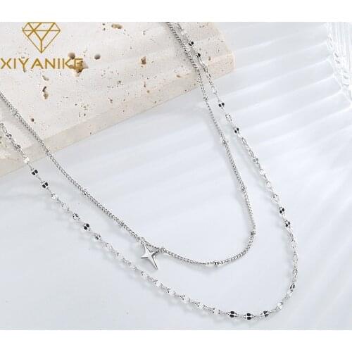 XIYANIKE 925 Sterling Silver 2021 New Shining Double Layer Necklace For Women Temperament Fashion Simple Jewelry All-match Colar