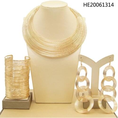 Yulaili New Exaggerated Big Choker Trendy Round Shape Necklace Earrings Bangle for Women Party Costume Dubai African Jewelry Set