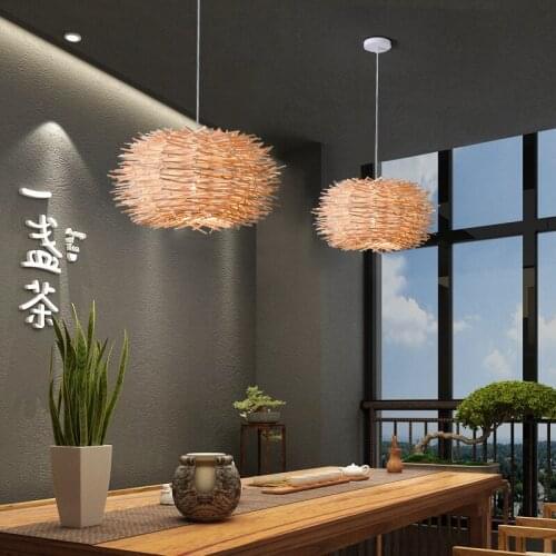 Bird Nest Pendant Lamp Light Nordic Rattan Wicker Wood Handmade Hotel Restaurant Cafe Living Dinning Room Suspension Lighting