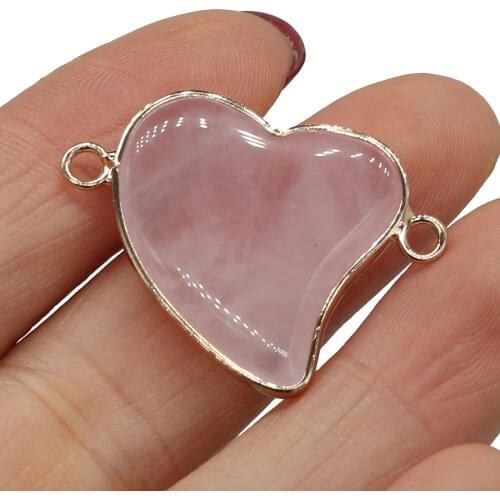Hot Sale Natural Stone Connector Heart-Shaped Rose Quartz Connector For Jewelry Making DIY Necklace Bracelet Accessory