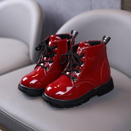 2020 Winter Pu Leather Girls Boots Shoes Rubber Sole Flat With Boys And Kids Boots Shoes Fashion Size 21-30 Girls Baby Boots