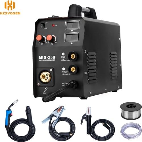 220V HZXVOGEN Welding Machine MIG250 MIG TIG MMA 3 in 1 Function Mig Welder Fit 10-25mm Qucik Connector WP17V TIG Torch