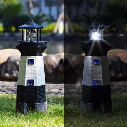 Lighthouse Shape Solar LED Light Garden Fence Yard Outdoor Decoration Smart Sensor Beacon Rotating Lamp Landscape Decoration