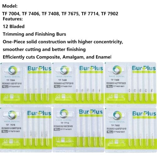 WAVE Dental 12 Bladed Gold plated Finishing Trimming and Finishing Burs T series TF 7004 7406 7714 7408 7675 7714 7902