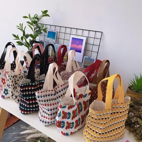 Women Canvas Shopping Bag Print Female Cotton Cloth Shoulder Bag Eco Handbag Tote Reusable Grocery Shopper Bags Small Fresh Cute