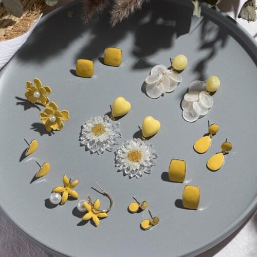 Find Me Summer Candy Color Variety Of Yellow Imitation Pearl Pendant Earrings For Women Jewelry Accessories