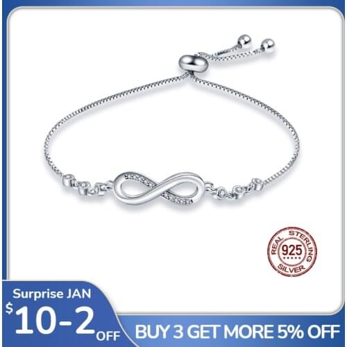 CodeMonkey Authentic 925 Sterling Silver Infinity Adjustable Bracelet For Women Hot Fashion 8 Word Bracelet For Gift CMB81