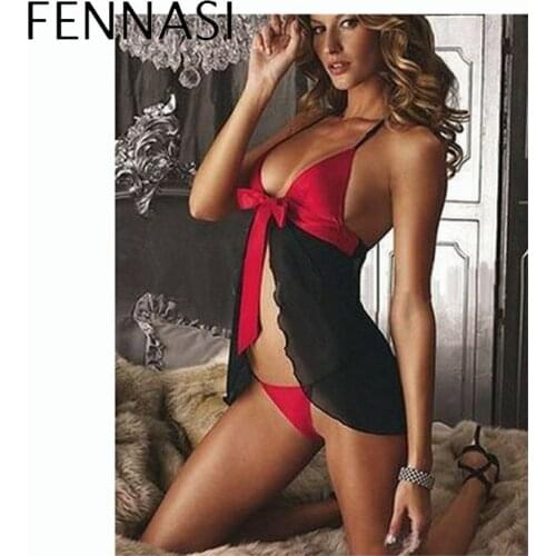 FENNASI 2021 New Women Lingerie Set Sexy Pajamas Sex Product Perspective Mesh Thin And Light Front Split Nightgown