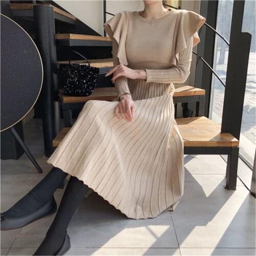 Chic Women Long Knit Maxi Sweater Dress Autumn Winter Knitted A Line Dres Thick Christmas Pullover Party Dresses