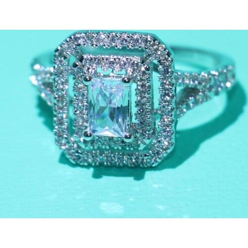 Handmade Fashion Jewelry 10KT White Gold Fill Princess Cut 5A Cubic Zirconia Eternity Ring Women Wedding Bridal Ring for Lover