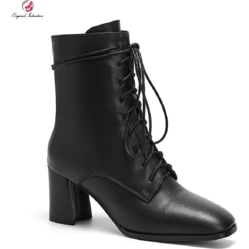 Winter Female Women Shoes Short Boots Fashion Square Toe Zipper Chunky Heels Ankle Boots Office Lady Shoes Botas De Mujer 2020