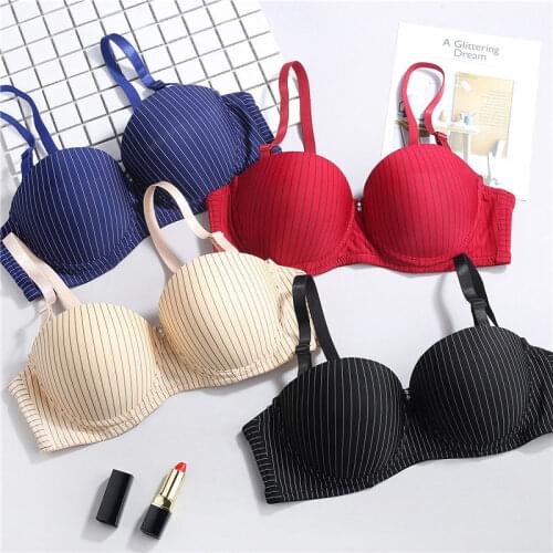 1pc Women Sexy Lingerie Plus Size Thin Cup Stripe Anti-light Breathable Women Underwear Adjustable Push Up Bra