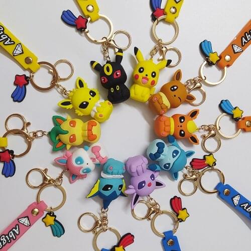 10/Lot Pik Syv Eev Lea Vap Gla Fla Esp Umb Jol 5-6CM Rubber Keychain Pendant Action Figures PVC Cartoon Collection Toy