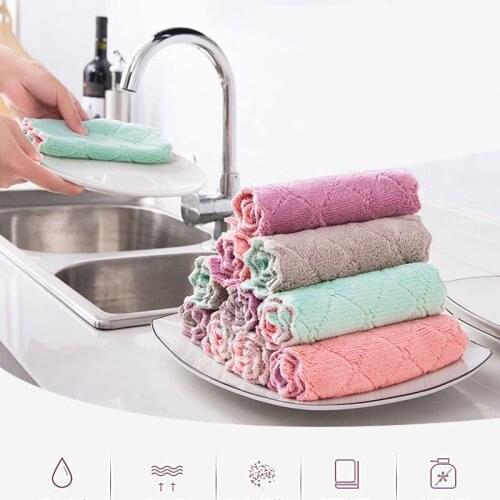 10pcs Super Absorbent Microfiber Kitchen Towel Non-stick Oil Dish Cloth Rags Tableware Household Cleaning Towels Kitchen Gadgets