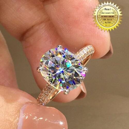 100% 18K Gold 3ct Moissanite Diamond Ring D color VVS With national certificate 040