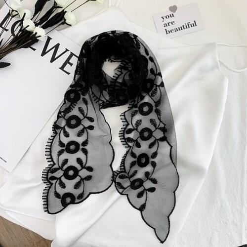 120*13CM Knit Pashmina Women Head Scarf Embroidered Bevel Angle Wrap Shawl Lace Floral Bandana Long Scarves