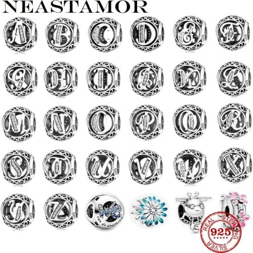 2020 Round shape DIY Fit Original Pandora Charms Bracelet Alphabet Letter Charm 925 Sterling Silver Letter Bead Jewelry Making