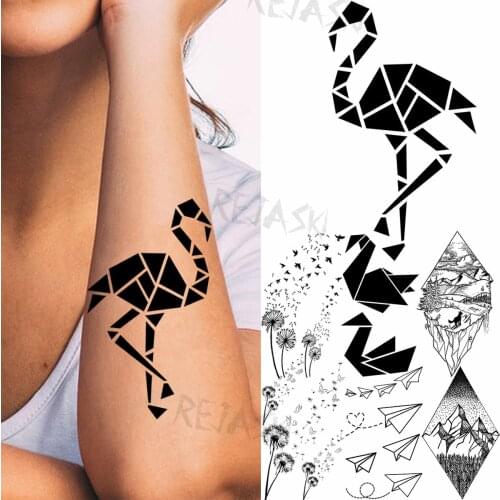 3D Flamingo Temporary Tattoos For Women Adult Dandelion Geometric Mountain Airplane Fake Tattoo Arm Foot Neck Waterproof Tatoos