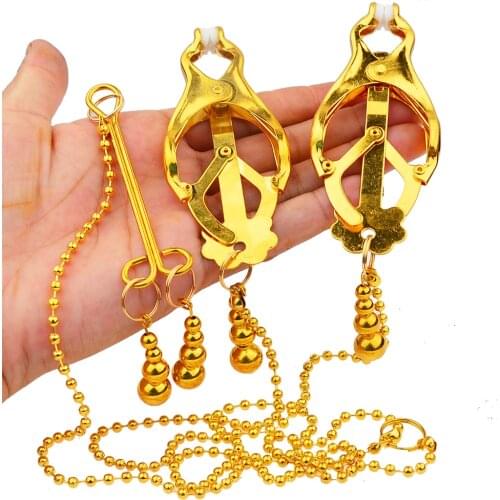 4 Size Sexy Nipple Butterfly Clip Metal Women Nipple Traction Clamps Breast Clamps Clips Sucker BDSM Bondage Restraints Sex Toys