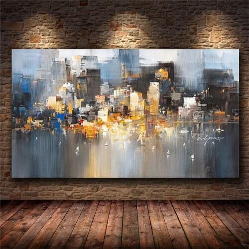 Abstract City Building Rain Boat Scenery Painting Canvas Posters And Prints Art Picture Home Decoration For Living Room Unframed