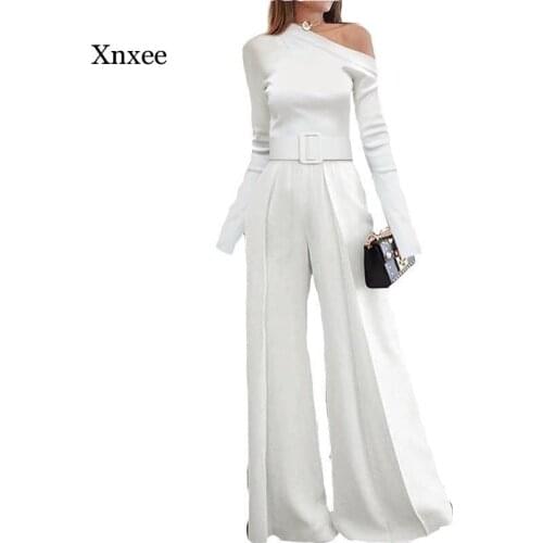 White Fashion Jumpsuit Women Long Sleeve Tops Long Pants Women Bodysuit Casual Elegant Office Party Plus Size Ladies Rompers