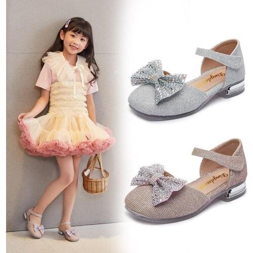 Gold Silver Childrens Leather Shoes Girls Princess Sandal Soft-soled Bling Bling Kids Dance Performance Shoes Chaussure Fille