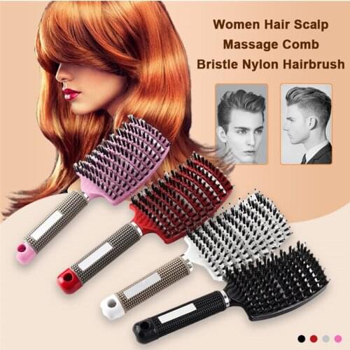 Curved Boar Bristle Hair Brush Professional Detangling Hairbrush Head Massage Comb Hairdressing Styling Comb for Women Men