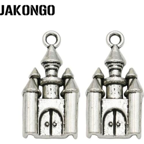 JAKONGO Antique Silver Plated Castle Charms Pendant for Jewelry Making Bracelet Accessories DIY Handmade 28x14mm 8PCS/lot