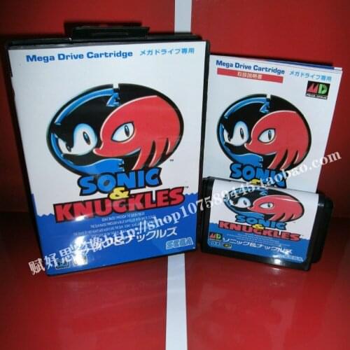 Sega MD game - Sonic & Knuckles with Box and Manual for 16 bit Sega MD game Cartridge Megadrive Genesis system